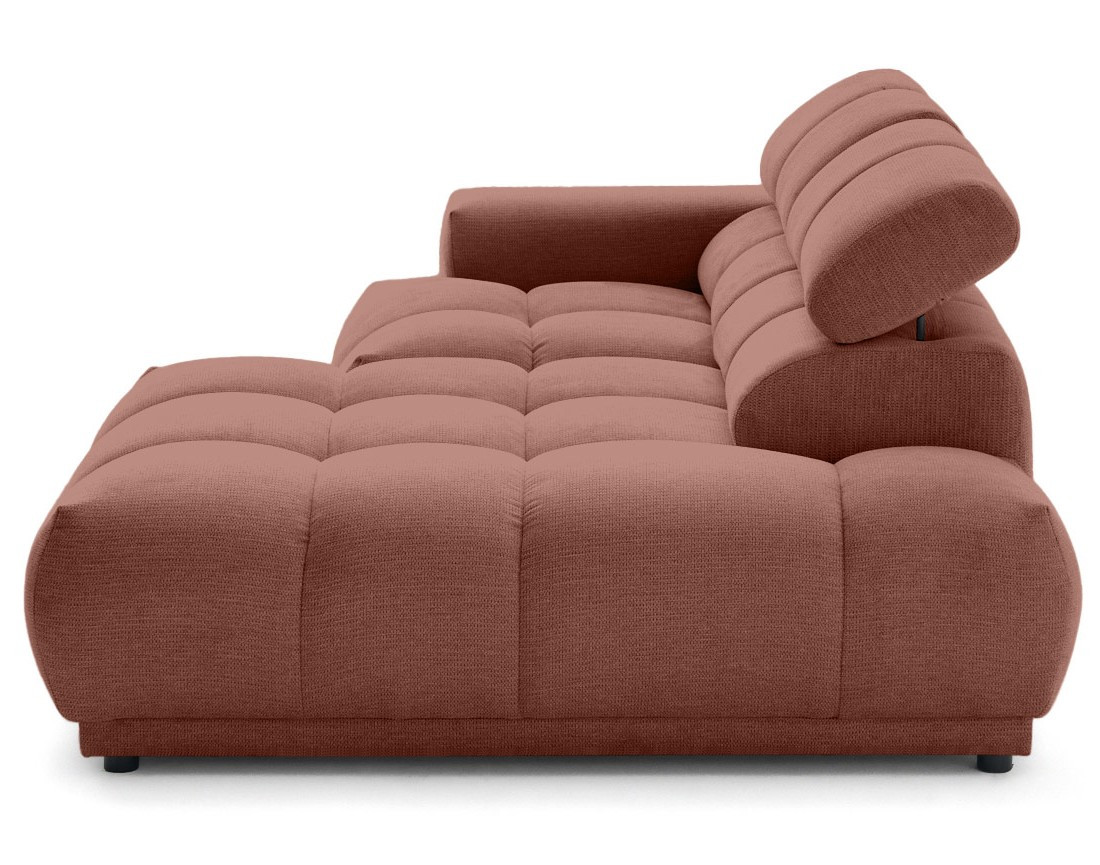 Canapé d'angle droit 4 places avec têtières réglables en tissu texturé Matera