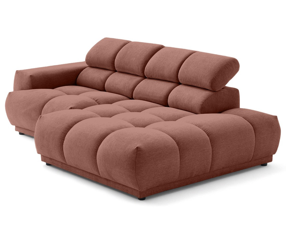 Canapé d'angle droit 4 places avec têtières réglables en tissu texturé Matera