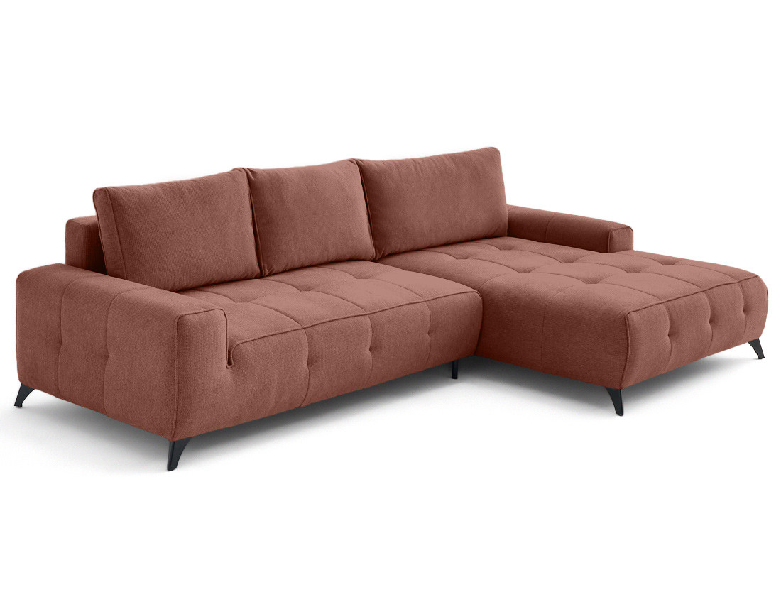 Canapé d'angle droit 4 places convertible avec coffre en tissu texturé Rimini Canapé d'angle droit 4 places convertible avec coffre en tissu texturé Rimini