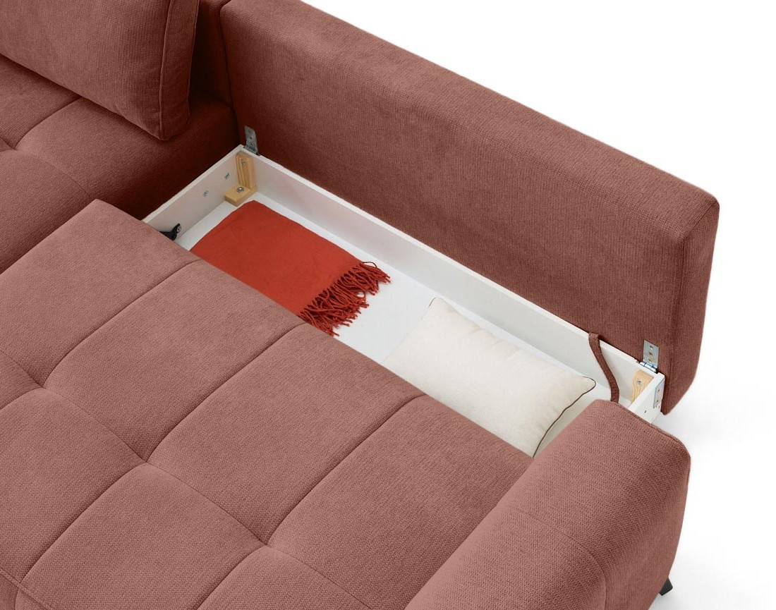 Canapé d'angle gauche 4 places convertible avec coffre en tissu texturé Rimini Canapé d'angle gauche 4 places convertible avec coffre en tissu texturé Rimini