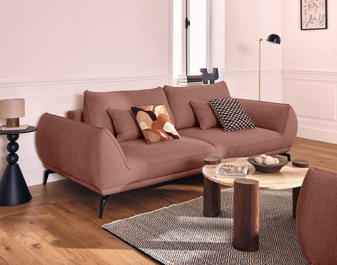 Canapé droit 3 places convertible en tissu texturé Arica Canapé droit 3 places convertible en tissu texturé Arica