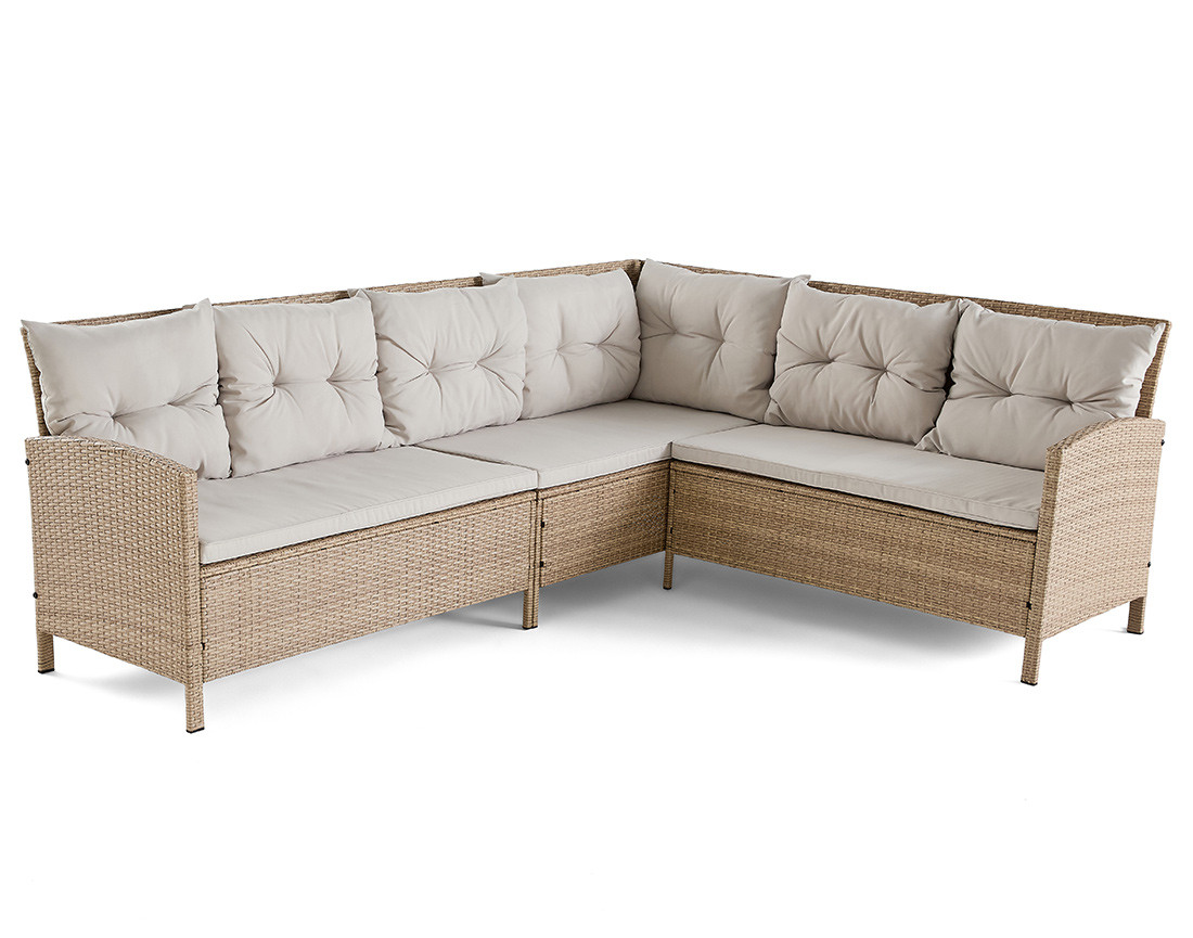 Salon de jardin en résine beige 8 places coussins beiges Malia