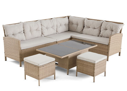 Salon de jardin en résine beige 8 places coussins beiges Malia