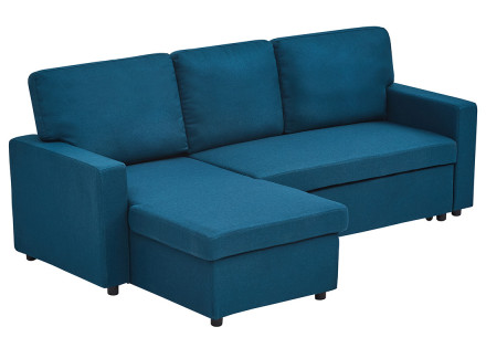 Canapé d’angle 4 places en tissu convertible avec coffre Meiya