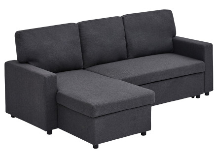 Canapé d’angle 4 places en tissu convertible avec coffre Meiya