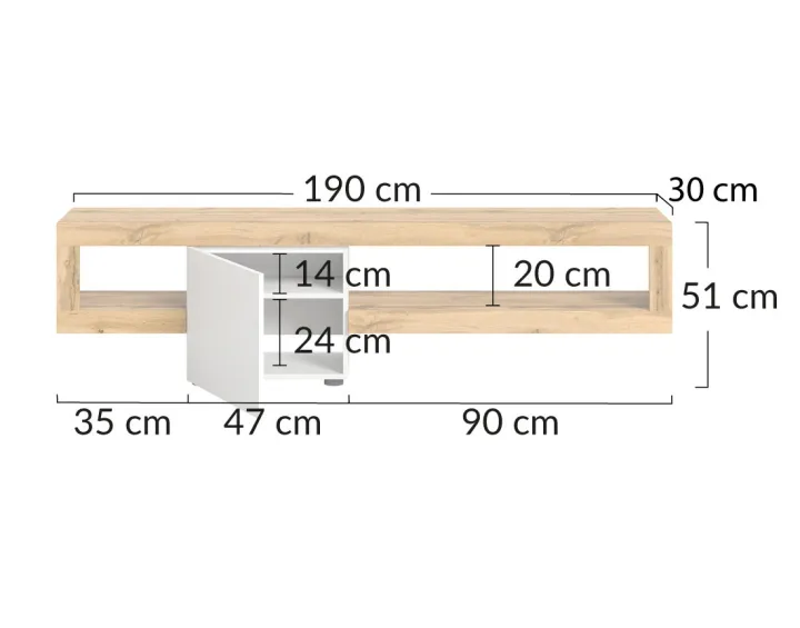 Meuble tv suspendu 1 porte et 1 étagère bois et blanc 190 cm Ned Meuble tv suspendu 1 porte et 1 étagère bois et blanc 190 cm Ned