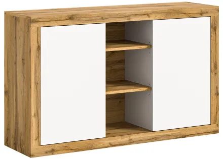 Buffet bas 2 portes et 3 niches bois et blanc 130 cm Ethan