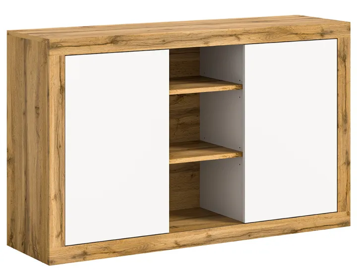 Buffet bas 2 portes et 3 niches bois et blanc 130 cm Ethan Buffet bas 2 portes et 3 niches bois et blanc 130 cm Ethan