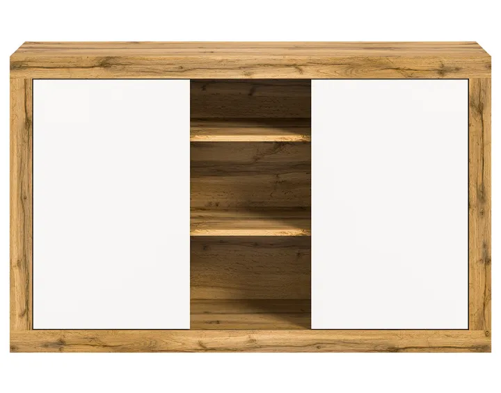 Buffet bas 2 portes et 3 niches bois et blanc 130 cm Ethan Buffet bas 2 portes et 3 niches bois et blanc 130 cm Ethan