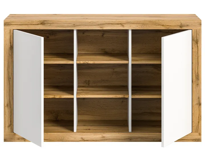 Buffet bas 2 portes et 3 niches bois et blanc 130 cm Ethan Buffet bas 2 portes et 3 niches bois et blanc 130 cm Ethan