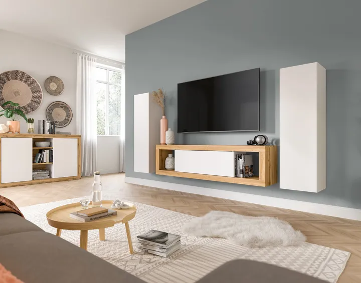 Meuble tv 1 porte bois et blanc 150 cm Ethan Meuble tv 1 porte bois et blanc 150 cm Ethan