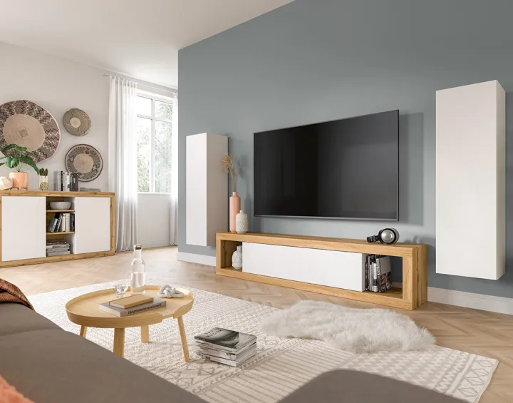 Meuble tv 1 porte bois et blanc 180 cm Ethan Meuble tv 1 porte bois et blanc 180 cm Ethan