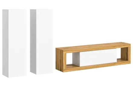 Meuble tv 150 cm 2 armoires murales 110 cm bois et blanc Ethan
