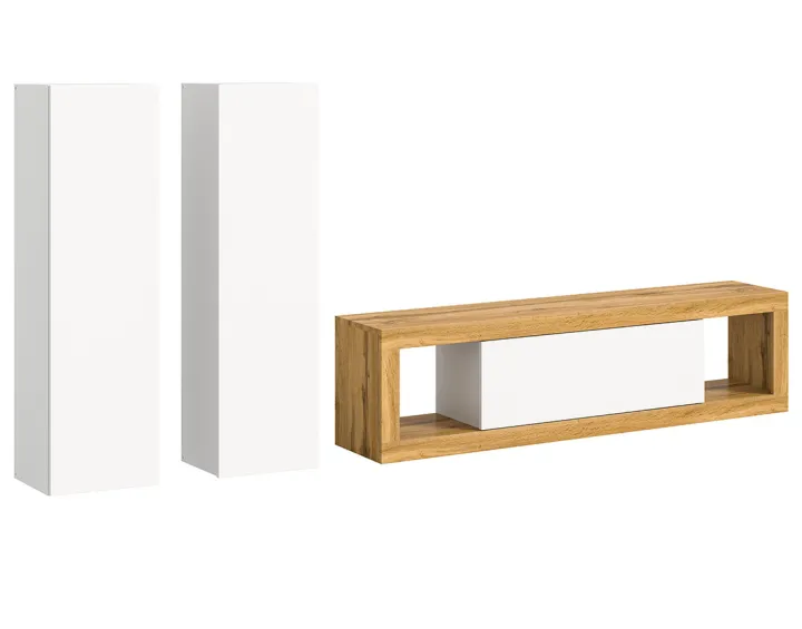 Meuble tv 150 cm 2 armoires murales 110 cm bois et blanc Ethan Meuble tv 150 cm 2 armoires murales 110 cm bois et blanc Ethan