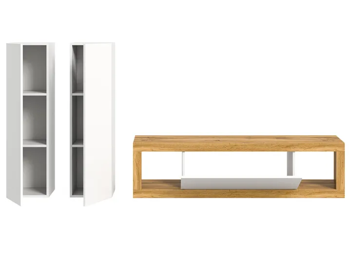 Meuble tv 150 cm 2 armoires murales 110 cm bois et blanc Ethan Meuble tv 150 cm 2 armoires murales 110 cm bois et blanc Ethan
