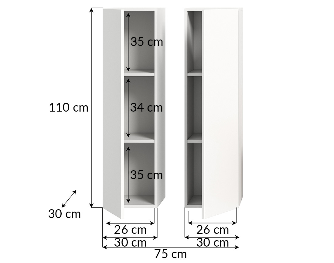 Meuble tv 150 cm 2 armoires murales 110 cm bois et blanc Ethan