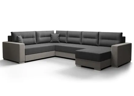 Canapé panoramique d'angle gauche 7 places convertible avec coffre en tissu Leslie