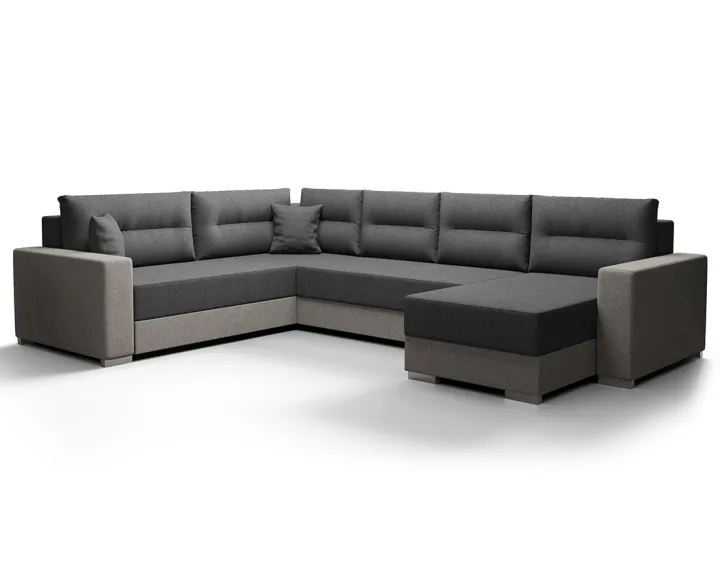 Canapé panoramique d'angle gauche 7 places convertible avec coffre en tissu Leslie Canapé panoramique d'angle gauche 7 places convertible avec coffre en tissu Leslie