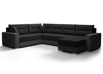 Canapé panoramique d'angle gauche 7 places convertible avec coffre en tissu Leslie
