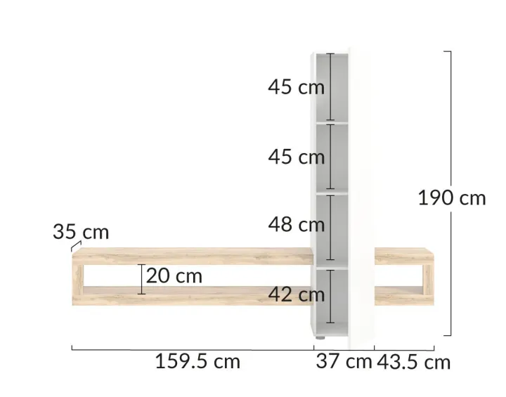 Meuble tv suspendu 1 porte et 3 étagères bois et blanc 240 cm Ned Meuble tv suspendu 1 porte et 3 étagères bois et blanc 240 cm Ned