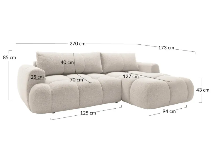 Canapé d'angle droit 4 places convertible avec coffre en tissu bouclette Yulin Canapé d'angle droit 4 places convertible avec coffre en tissu bouclette Yulin