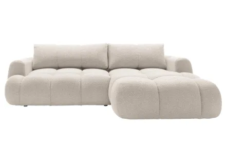 Canapé d'angle droit 4 places convertible avec coffre en tissu bouclette Yulin