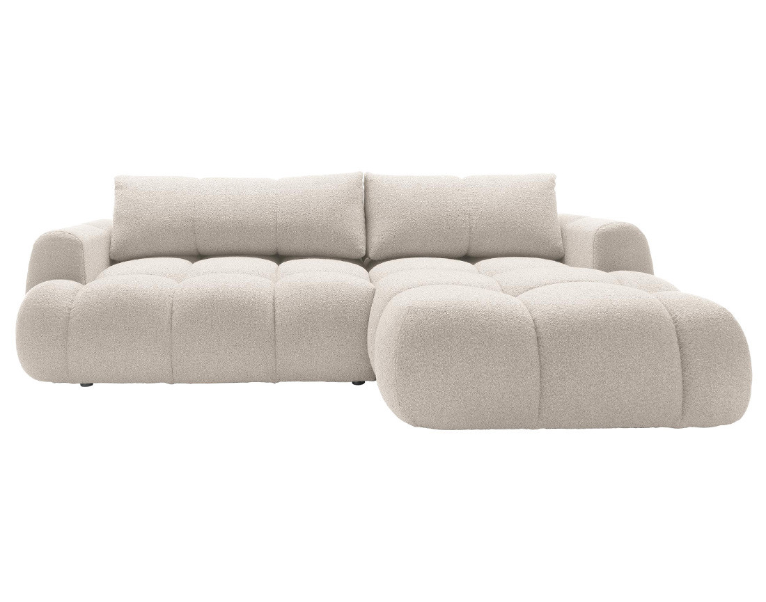 Canapé d'angle droit 4 places convertible avec coffre en tissu bouclette Yulin