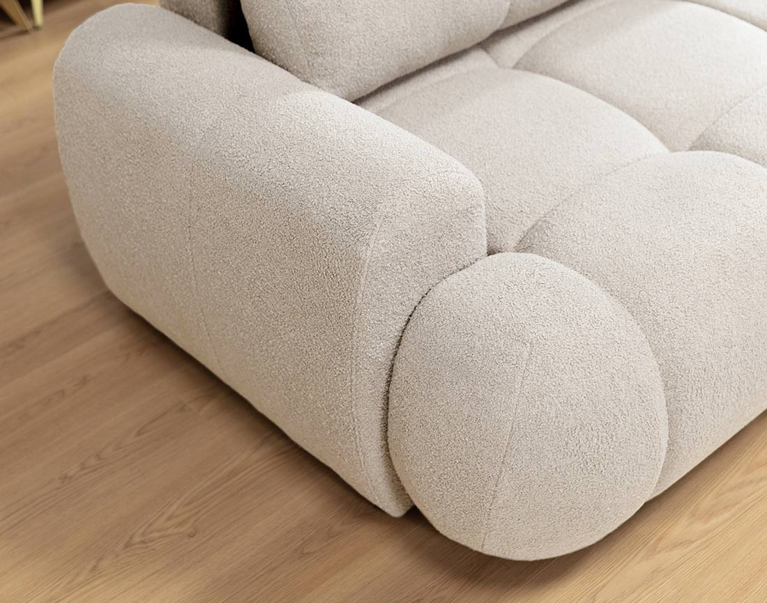 Canapé d'angle droit 4 places convertible avec coffre en tissu bouclette Yulin