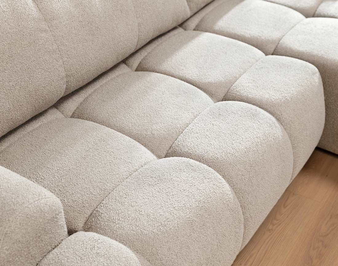 Canapé d'angle droit 4 places convertible avec coffre en tissu bouclette Yulin