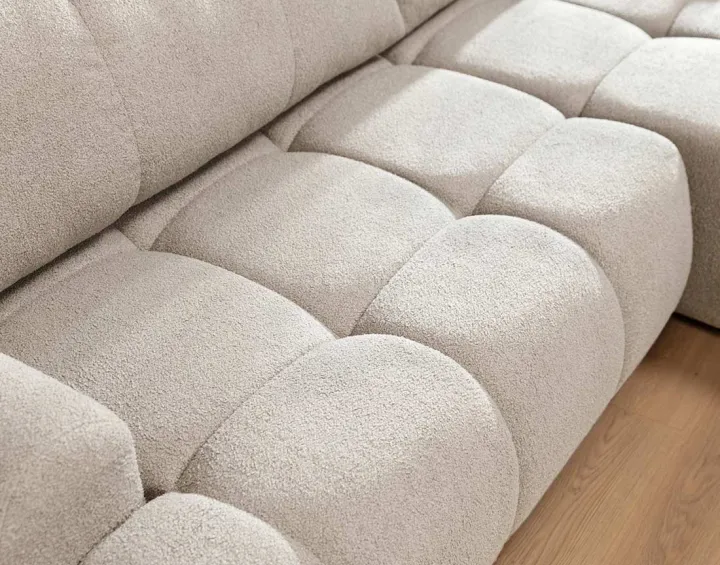 Canapé d'angle droit 4 places convertible avec coffre en tissu bouclette Yulin Canapé d'angle droit 4 places convertible avec coffre en tissu bouclette Yulin