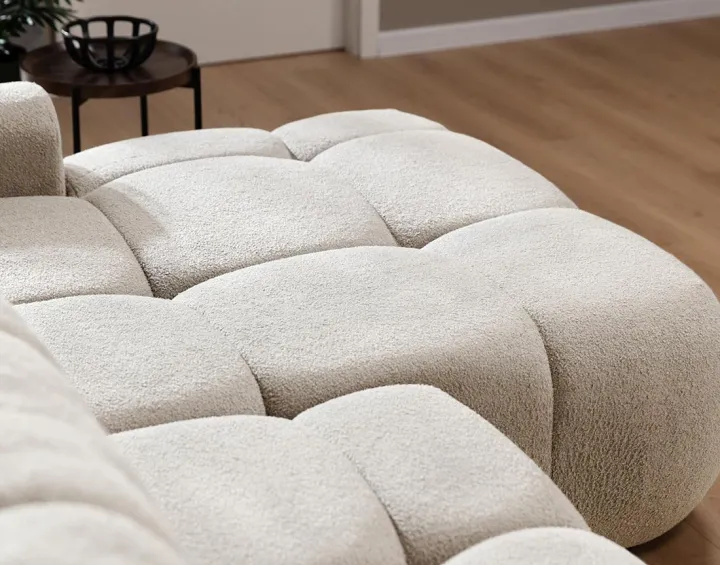 Canapé d'angle droit 4 places convertible avec coffre en tissu bouclette Yulin Canapé d'angle droit 4 places convertible avec coffre en tissu bouclette Yulin