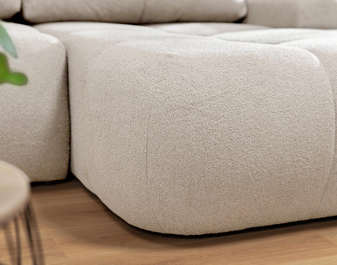 Canapé d'angle droit 4 places convertible avec coffre en tissu bouclette Yulin