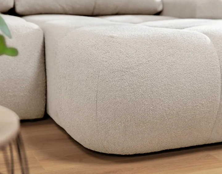 Canapé d'angle droit 4 places convertible avec coffre en tissu bouclette Yulin Canapé d'angle droit 4 places convertible avec coffre en tissu bouclette Yulin