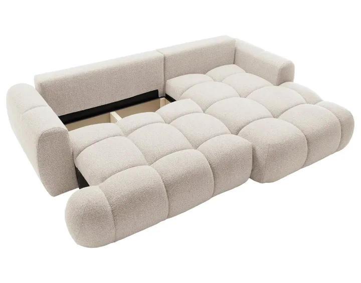 Canapé d'angle droit 4 places convertible avec coffre en tissu bouclette Yulin Canapé d'angle droit 4 places convertible avec coffre en tissu bouclette Yulin