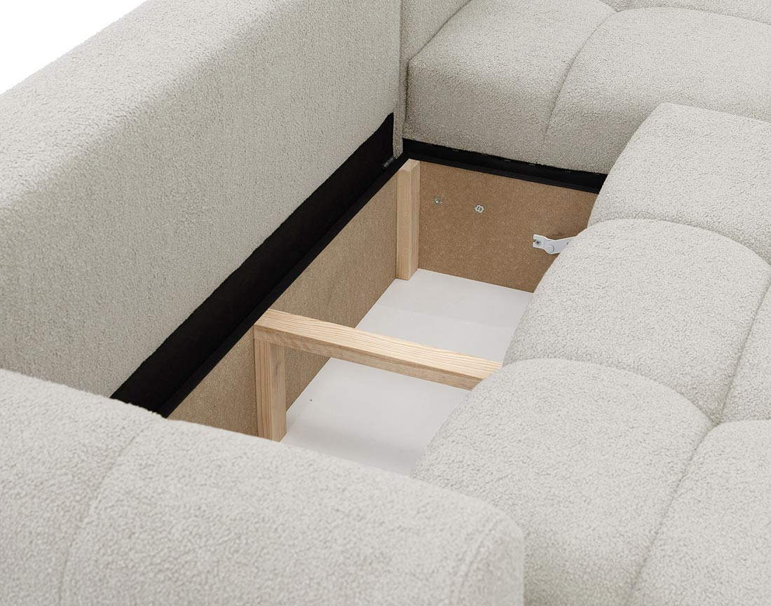 Canapé d'angle droit 4 places convertible avec coffre en tissu bouclette Yulin