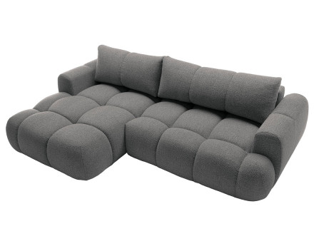 Canapé d'angle gauche 4 places convertible avec coffre en tissu bouclette Yulin
