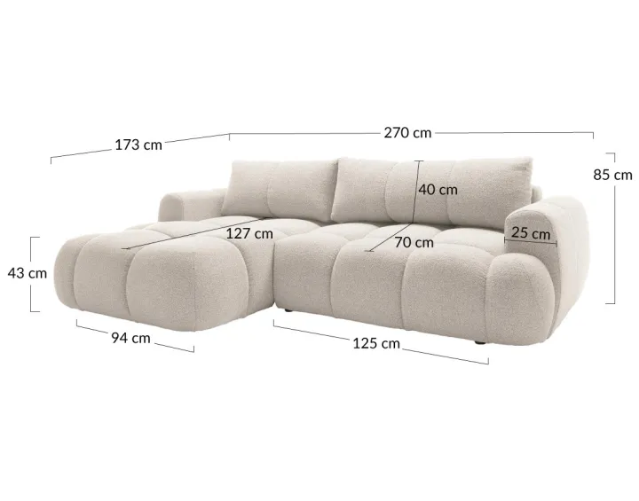 Canapé d'angle gauche 4 places convertible avec coffre en tissu bouclette Yulin Canapé d'angle gauche 4 places convertible avec coffre en tissu bouclette Yulin