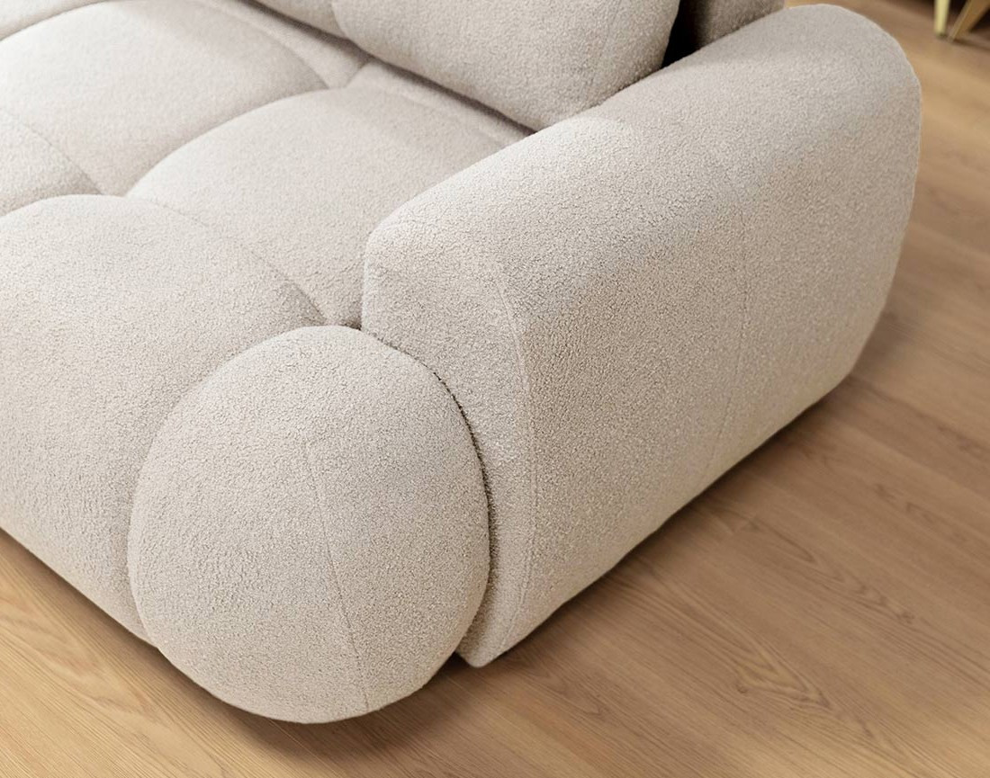 Canapé d'angle gauche 4 places convertible avec coffre en tissu bouclette Yulin Canapé d'angle gauche 4 places convertible avec coffre en tissu bouclette Yulin