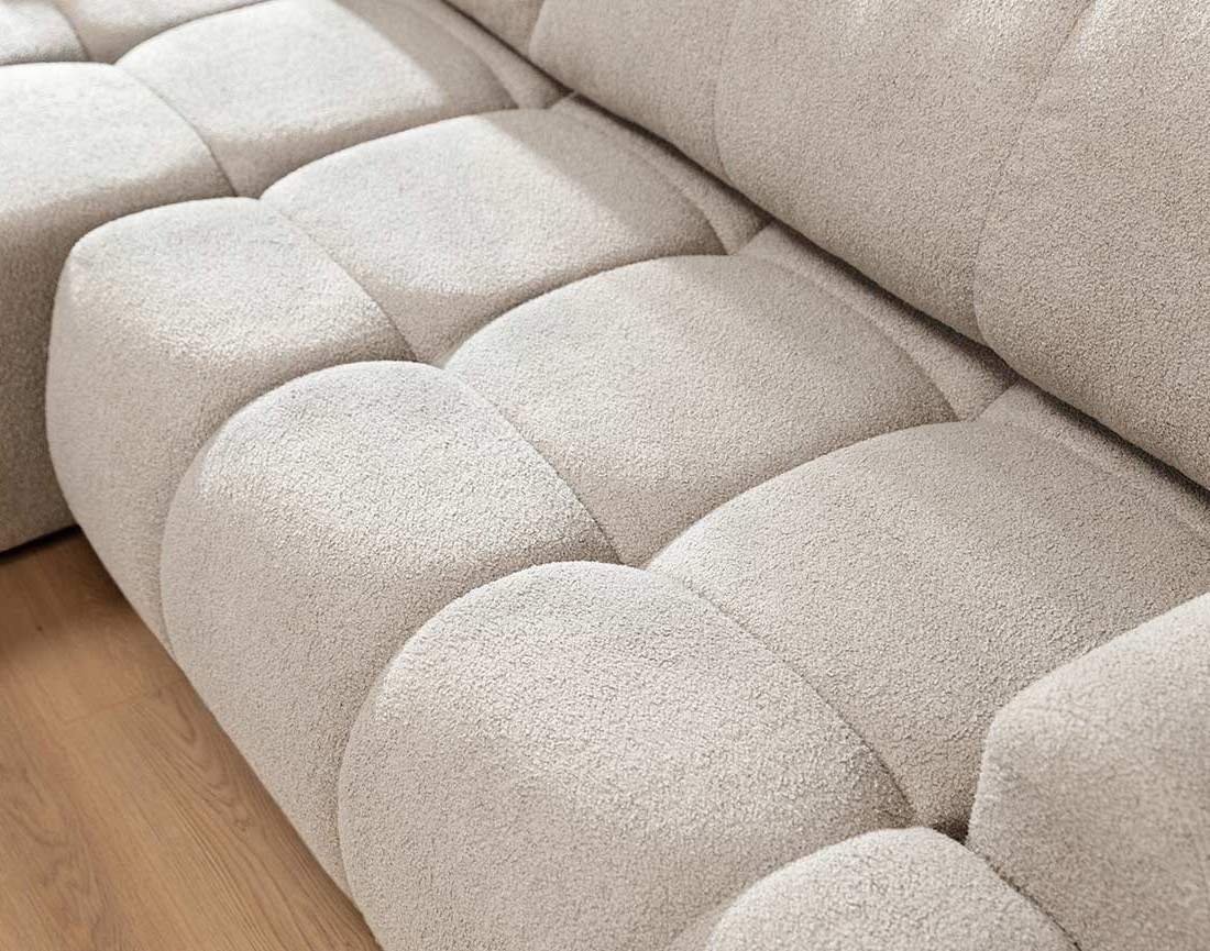 Canapé d'angle gauche 4 places convertible avec coffre en tissu bouclette Yulin Canapé d'angle gauche 4 places convertible avec coffre en tissu bouclette Yulin