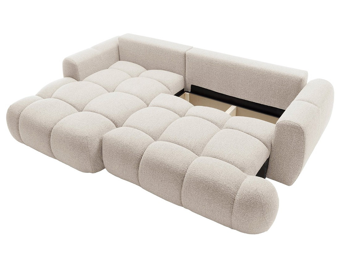 Canapé d'angle gauche 4 places convertible avec coffre en tissu bouclette Yulin Canapé d'angle gauche 4 places convertible avec coffre en tissu bouclette Yulin