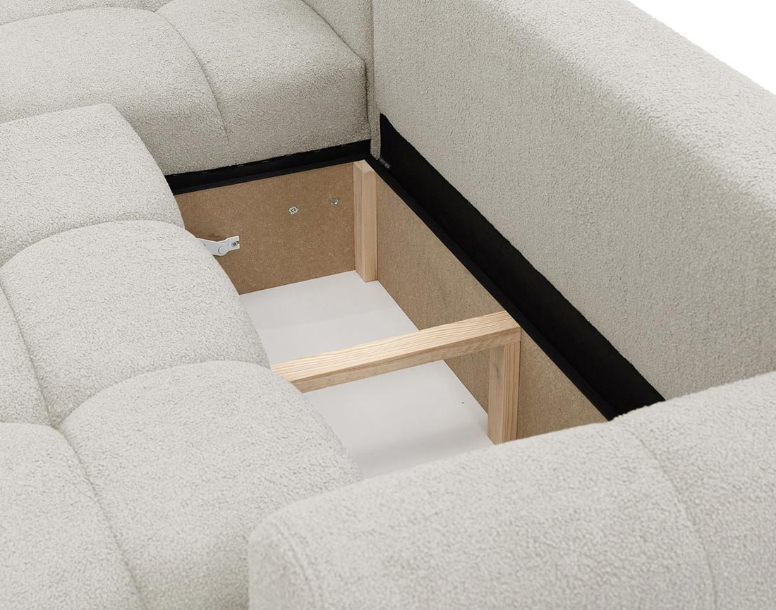 Canapé d'angle gauche 4 places convertible avec coffre en tissu bouclette Yulin Canapé d'angle gauche 4 places convertible avec coffre en tissu bouclette Yulin