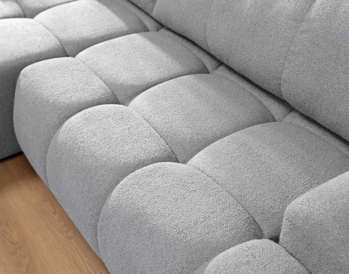 Canapé d'angle gauche 4 places convertible avec coffre en tissu bouclette Yulin Canapé d'angle gauche 4 places convertible avec coffre en tissu bouclette Yulin