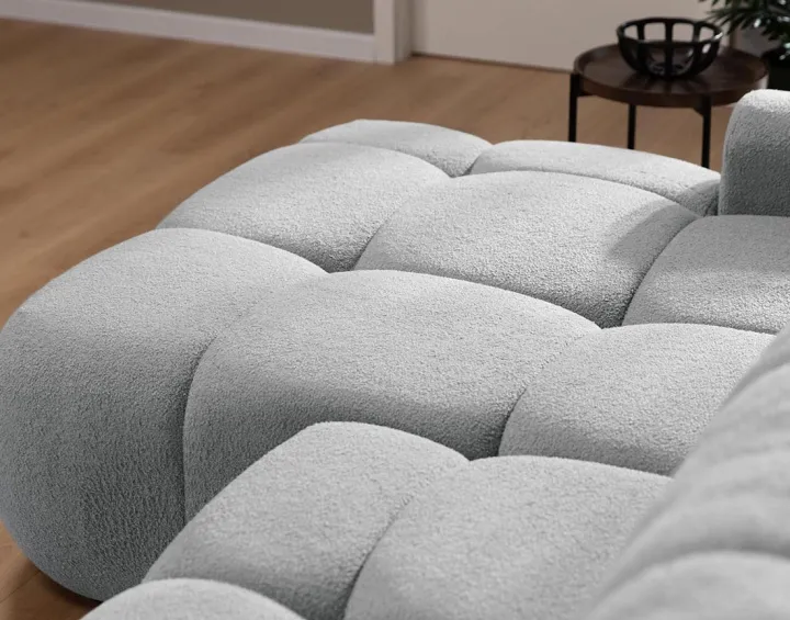 Canapé d'angle gauche 4 places convertible avec coffre en tissu bouclette Yulin Canapé d'angle gauche 4 places convertible avec coffre en tissu bouclette Yulin