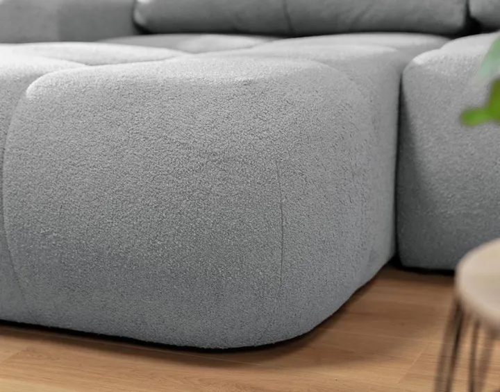 Canapé d'angle gauche 4 places convertible avec coffre en tissu bouclette Yulin Canapé d'angle gauche 4 places convertible avec coffre en tissu bouclette Yulin