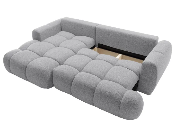Canapé d'angle gauche 4 places convertible avec coffre en tissu bouclette Yulin Canapé d'angle gauche 4 places convertible avec coffre en tissu bouclette Yulin