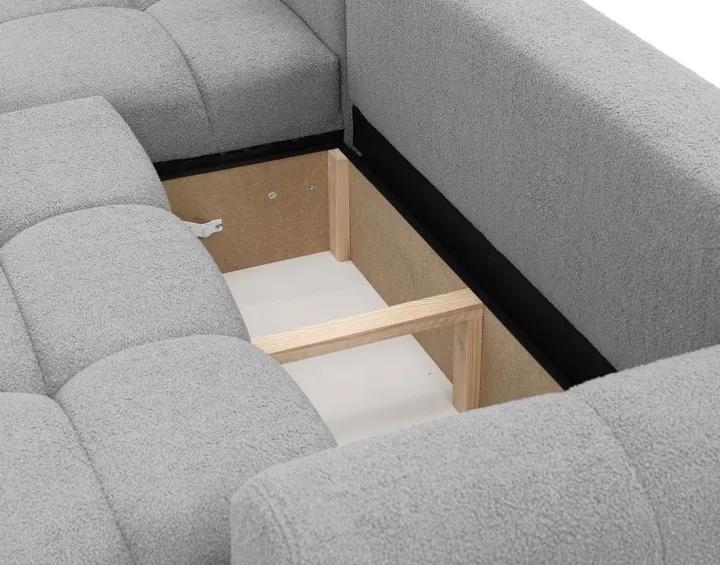 Canapé d'angle gauche 4 places convertible avec coffre en tissu bouclette Yulin Canapé d'angle gauche 4 places convertible avec coffre en tissu bouclette Yulin