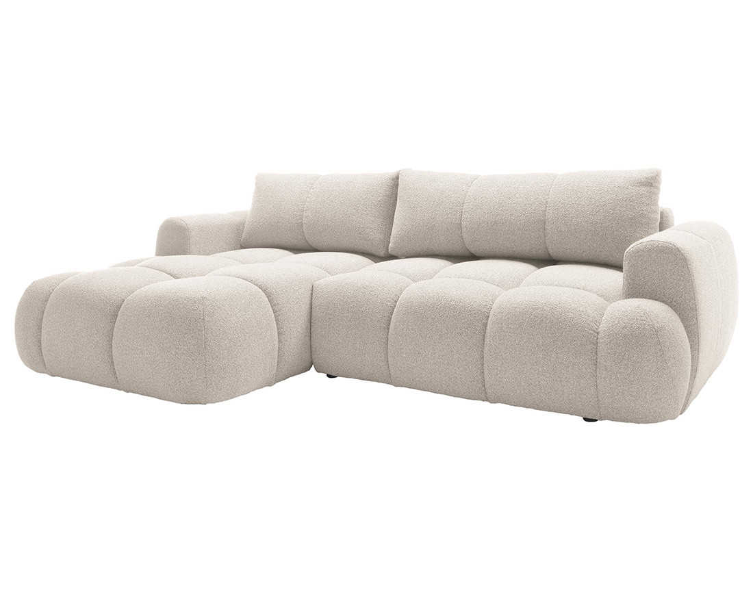 Canapé d'angle gauche 4 places convertible avec coffre en tissu bouclette Yulin Canapé d'angle gauche 4 places convertible avec coffre en tissu bouclette Yulin
