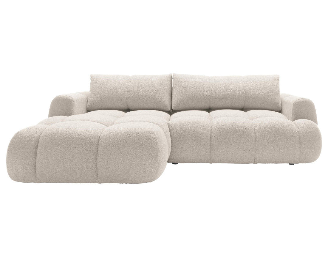Canapé d'angle gauche 4 places convertible avec coffre en tissu bouclette Yulin Canapé d'angle gauche 4 places convertible avec coffre en tissu bouclette Yulin