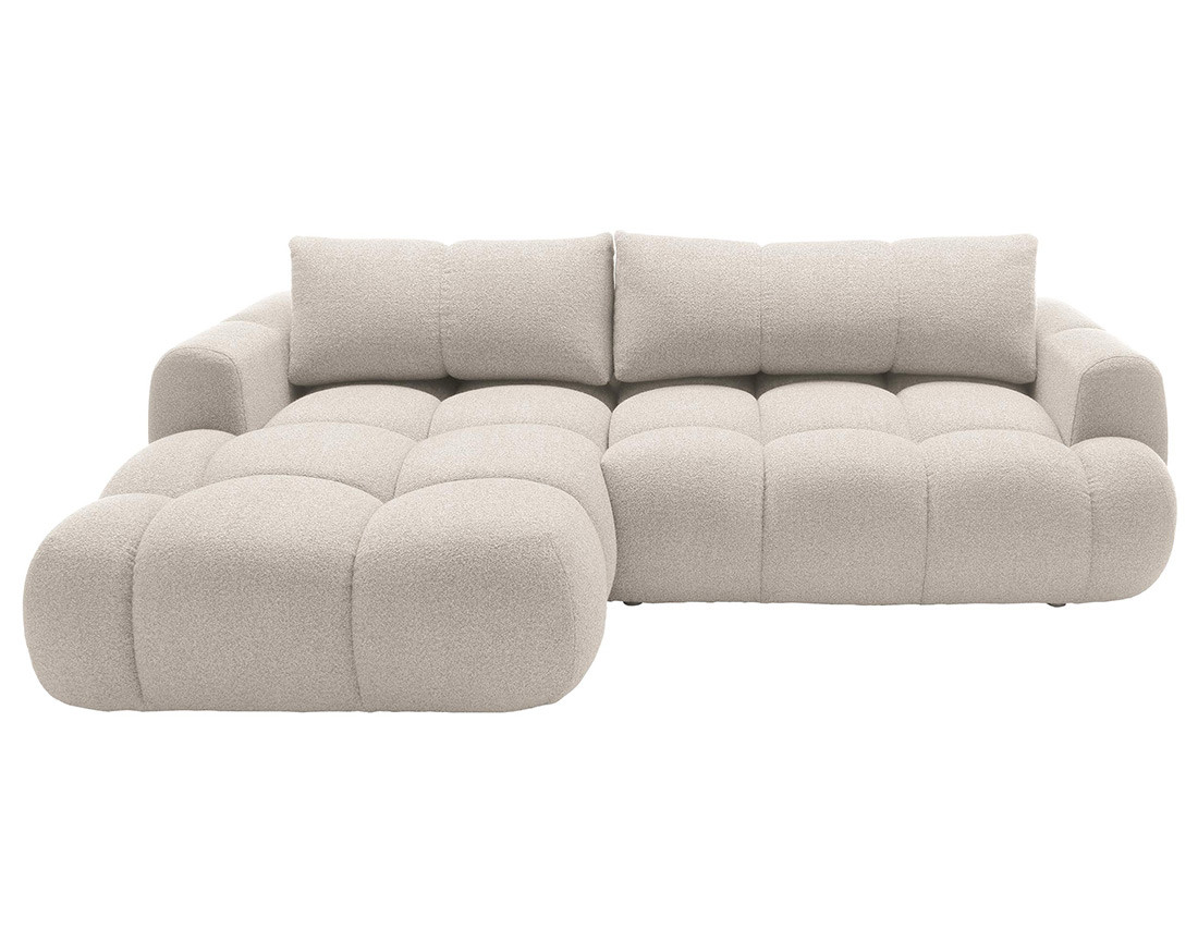 Canapé d'angle gauche 4 places convertible avec coffre en tissu bouclette Yulin Canapé d'angle gauche 4 places convertible avec coffre en tissu bouclette Yulin