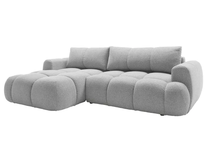 Canapé d'angle gauche 4 places convertible avec coffre en tissu bouclette Yulin Canapé d'angle gauche 4 places convertible avec coffre en tissu bouclette Yulin